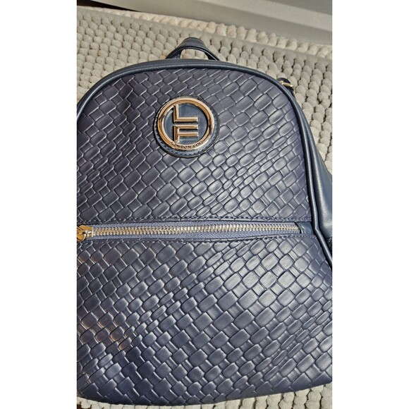 London Fog Backpack Womens Medium Navy Bowery Woven Faux Leather Logo NWT $108 main image 7
